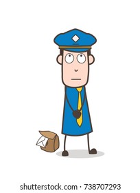 Fearful Postman Character Standing in Fear