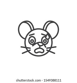 Fearful rat emoticon line icon. linear style sign for mobile concept and web design. Anxiety mouse face emoji outline vector icon. Chinese 2020 year of the rat  symbol, logo illustration. 