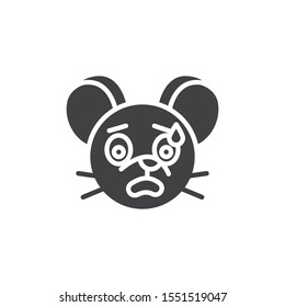 Fearful rat emoticon vector icon. filled flat sign for mobile concept and web design. Anxiety mouse face emoji glyph icon. Chinese 2020 year of the rat symbol, logo illustration. Vector graphics