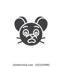 Fearful rat emoticon vector icon. filled flat sign for mobile concept and web design. Scared mouse face emoji glyph icon. Chinese 2020 year of the rat symbol, logo illustration. Vector graphics