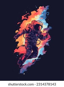 A fearless astronaut floating above a stunning nebula