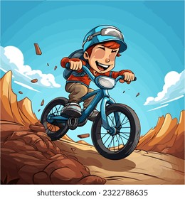 Ein furchtloser Cartoon-Charakter, der auf einem BMX-Rad durch die Luft steigt