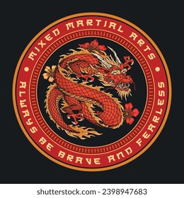 Fearless dragon wars sticker colorful talisman courage and good luck in chinese culture for clothing or t-shirt design vector illustration