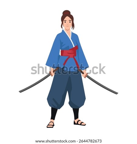 Fearless Female Samurai Warrior. Flat vector illustration isolated on white background