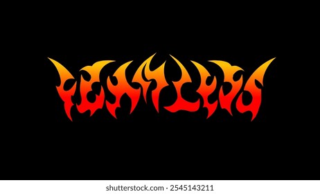 Fearless" is a fiery vector typography design with flame-like edges in vibrant red and orange, set against a black background. The intense, bold style embodies strength and defiance, ideal for metal