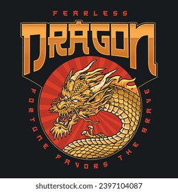 Fearless fighting dragon colorful poster with golden chinese mascot for advertising design of mma events and boxing tournaments vector illustration