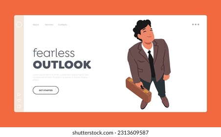 Fearless Outlook Landing Page Template. Male Character Feel Joy, Radiant Smile Spreads Across Of His Face As He Looks Up, Top View. Man Basking In Happiness Emotion. Cartoon People Vector Illustration