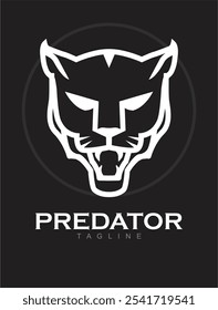 Fearless Panther in the dark. Roaring Predator. Roaring Puma. Cougar head. Elegance Roaring fang face in monogram style, combine with text