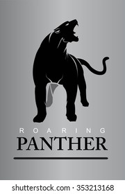 Fearless Panther. Roaring Predator. Roaring Panther.  Elegant panther. Panther full body. Roaring fang face combine with text.