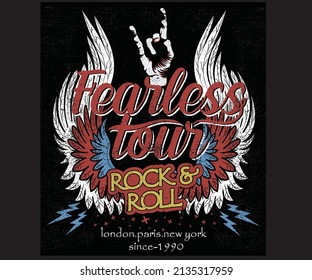 Fearless rock tour  vector t shirt design. Eagle wing vintage poster artwork for apparel, poster, background, and others. 