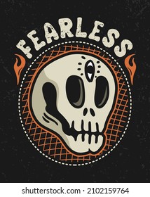 Fearless with skull cartoon for poster design vector