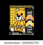 Fearless slogan with a bear doll illustration, perfect for streetwear and urban style t-shirt design, hoodies, and other fashion apparel