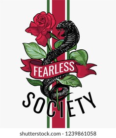 Fearless Slogan With Black Cobra Illustration