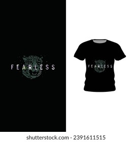 Fearless slogan with tiger drawing retro texture for t-shirt design, vector illustration element vintage style. Old look with grunge texture.
