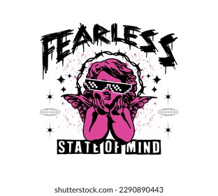 fearless slogan typography with baby angels statue graphic vector illustration on white background with grunge style for streetwear and urban style t-shirts design, hoodies, etc - Shutterstock ID 2290890443