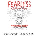 Fearless world tour. Tiger face artwork. Rock star design. Tiger face vector artwork for t shirt and others. Rock and roll graphic print design for apparel, stickers, posters and background.