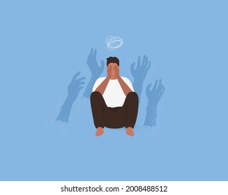 Fears and anxiety. Depression. Stress. Burnout man. Vector