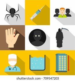 Fears and phobias icon set. Flat style set of 9 fears and phobias vector icons for web design