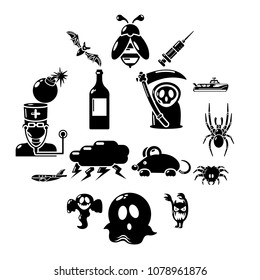 Fears phobias icons set. Simple illustration of 16 fears phobias vector icons for web