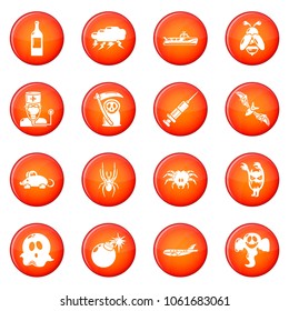 Fears phobias icons set vector red circle isolated on white background 