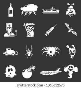Fears phobias icons set vector white isolated on grey background 