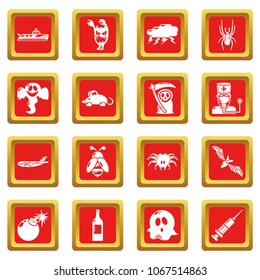 Fears phobias icons set vector red square isolated on white background 