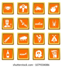 Fears phobias icons set vector orange square isolated on white background 