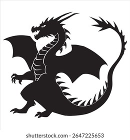 Fearsome Dragon Silhouette with Powerful Wings and a Spiked Tail Fantasy Creature Unleashes Might and Majesty
