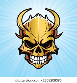 A Fearsome Horned Skull on a Blue Background