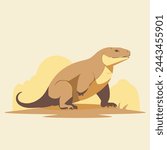 Fearsome Komodo Dragon Flat Vector Art Reptile, Lizard, Wildlife, Predator, Icon.