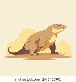 Fearsome Komodo Dragon Flat Vector Art Reptile, Lizard, Wildlife, Predator, Icon.