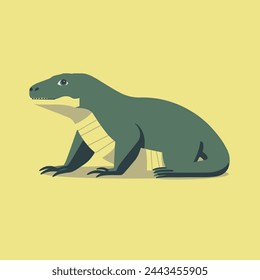 Fearsome Komodo Dragon Flat Vector Art Reptile, Lizard, Wildlife, Predator, Icon.