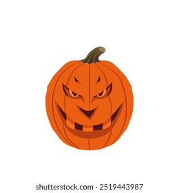 Fearsome pumpkin face with creepy eyes and scary grin for Halloween decoration and trick-or-treat tradition, Flat vector illustration design