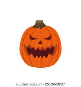 Rosto de abóbora temível com olhos assustadores e sorriso perverso para decoração de Halloween e tradição de truque-ou-tratamento, Projeto de ilustração vetor plano