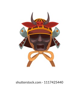 Fearsome Samurai warrior war mask vector Illustration on a white background