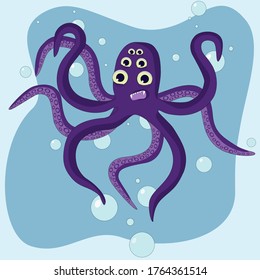 fearsome and scary purple octopus underwater for Halloween