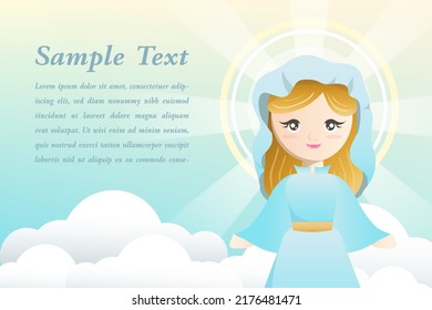 The feast of the Assumption of the Virgin Mary. Mother Mary and heaven light angel sky cute cartoon. Blessed virgin Mary