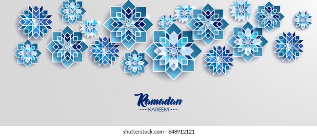 Feast of Breaking the Fast celebrate greeting card with paper cutting style with bright colored arabic islamic geometric pattern art. Islamic decoration. Eid al Fitr. Iftar. Template for iftar.Ramadan