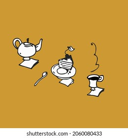 Feast cake tea teapot and tea 