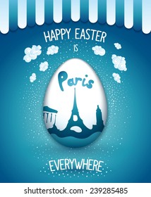 Feast of Easter around the world. Paris. Retro cartoon poster