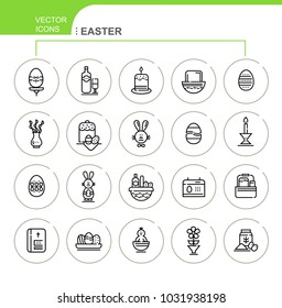 Feast of Easter. Set of vector, flat, linear icons. Seth contains icons such as pasques, eggs, a basket and others.