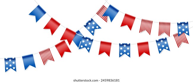 Feast flags for american independence day. Holiday decoration. Isolated vector design elements.