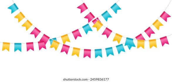 Feast flags for birthday, carnival, anniversary, holiday and celebration party. Isolated vector design elements.