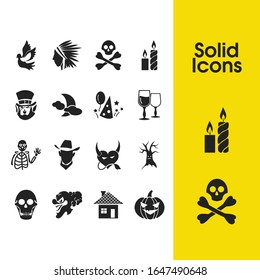 Feast icons set with celebration, evil tree and evil heart elements. Set of feast icons and patrick concept. Editable vector elements for logo app UI design.