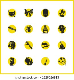 Feast icons set with mermaid, fireworks and angel statuette elements. Set of feast icons and firework concept. Editable vector elements for logo app UI design.