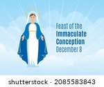 Feast of the Immaculate Conception vector. Blessed Virgin Mary in heaven icon vector. Saint Mary and blue sky vector. Immaculate Conception Day Poster, December 8. Important day