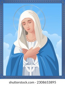  Feast of the immaculate conception.Virgin of Tenderness. Virgin Mary. Orthodoxy and Catholicism. Vector icon