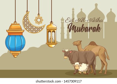 The Feast of Islamic Sacrifice and islamic ornaments on shaded mosque vector illustration graphic design