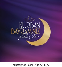 Feast of the Sacrifice Greeting (Eid al-Adha Mubarak) (Turkish: Kurban Bayraminiz Kutlu Olsun) Holy days of muslim community. Billboard, Poster, Social Media, Greeting Card template.