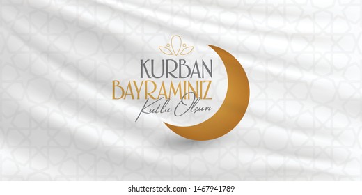 Feast of the Sacrifice Greeting (Eid al-Adha Mubarak) (Turkish: Kurban Bayraminiz Kutlu Olsun) Holy days of muslim community. Billboard, Poster, Social Media, Greeting Card template.